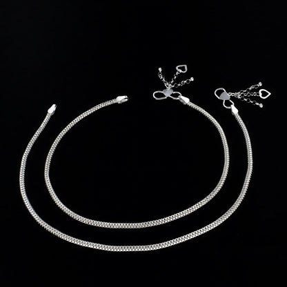 Trendy 925 Sterling Silver girlish Chain Anklet Pair 10.3"