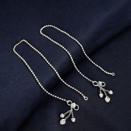 Girlish 925 Sterling Silver excellent ball beaded Chain Anklet Pair 10.3"