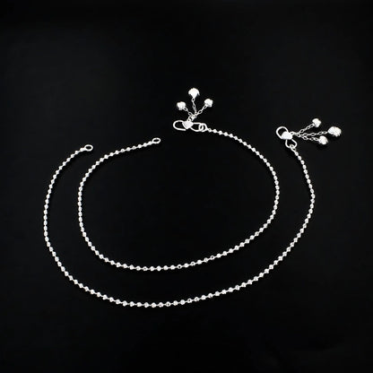 Girlish 925 Sterling Silver excellent ball beaded Chain Anklet Pair 10.3"