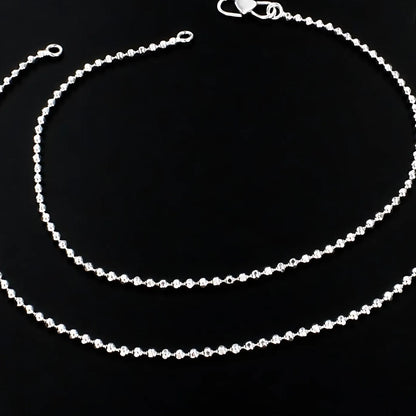 Girlish 925 Sterling Silver excellent ball beaded Chain Anklet Pair 10.3"