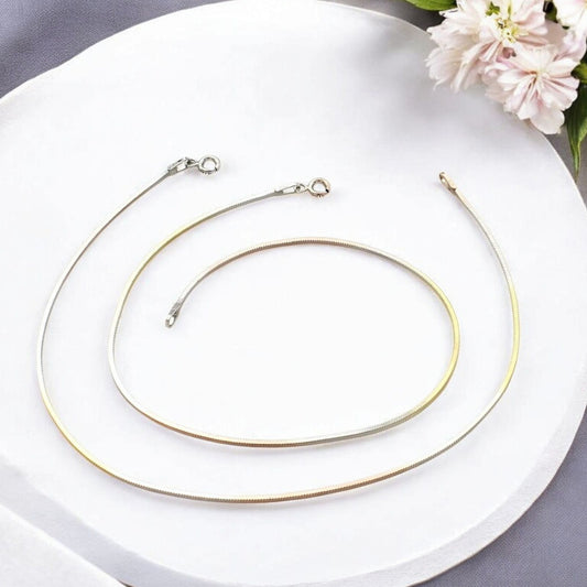 Three tone Girlish 925 Sterling Silver Chain Anklet Pair 10"