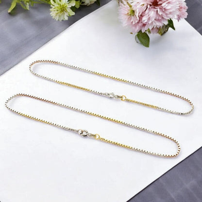 Trendy three tone Girlish 925 Sterling Silver box Chain Anklet Pair 10.3"