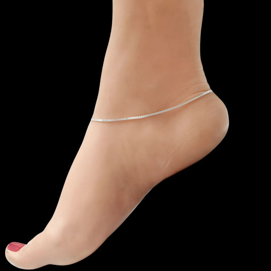 925 Sterling Silver box Chain Anklet Pair 10.3"