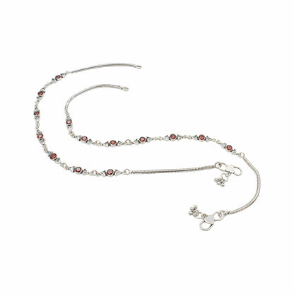 Premium 925 Sterling Silver Red White CZ Oxidised Pajeb Anklet Pair 10.3"