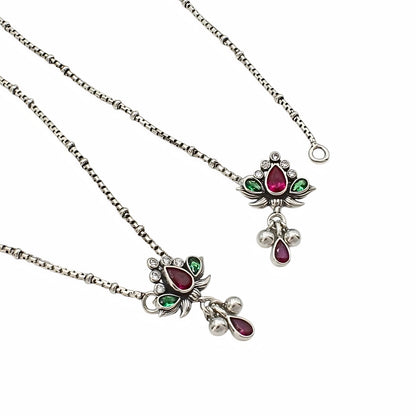 Beach wear 925 Sterling Silver Multi CZ Oxidised Anklet Pair 10.3"