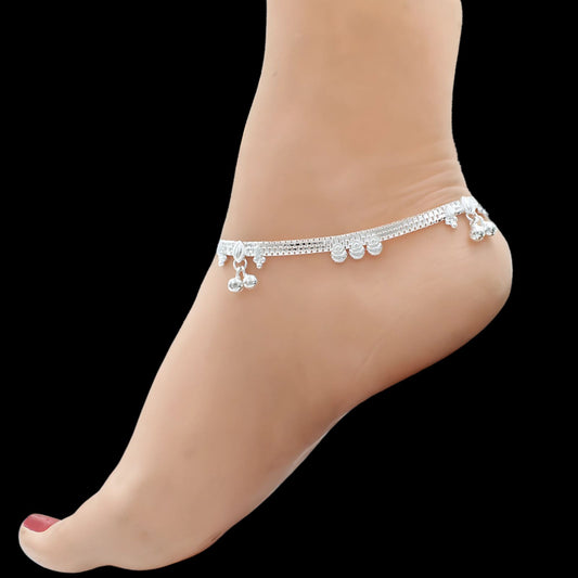 Real Sterling Silver women handmade Heart design Anklet Ankle Pair 10"