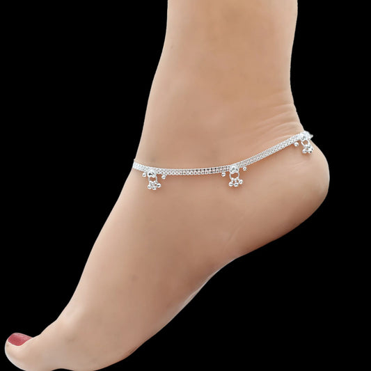 Real Sterling Silver women cultural design Anklet Ankle Pair 10.8"