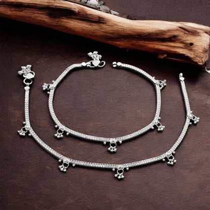 Real Sterling Silver women cultural design Anklet Ankle Pair 10.8"
