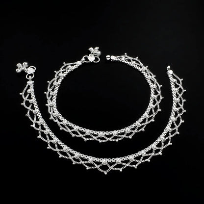 Real Sterling Silver women handmade Jhallar style Anklet Ankle Pair 10.3"