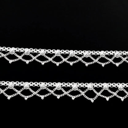 Real Sterling Silver women handmade Jhallar style Anklet Ankle Pair 10.3"