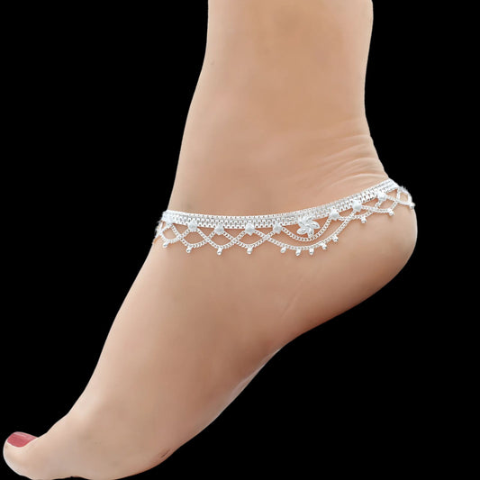 Real Sterling Silver women Flower design Anklet Ankle Pair 10.3"