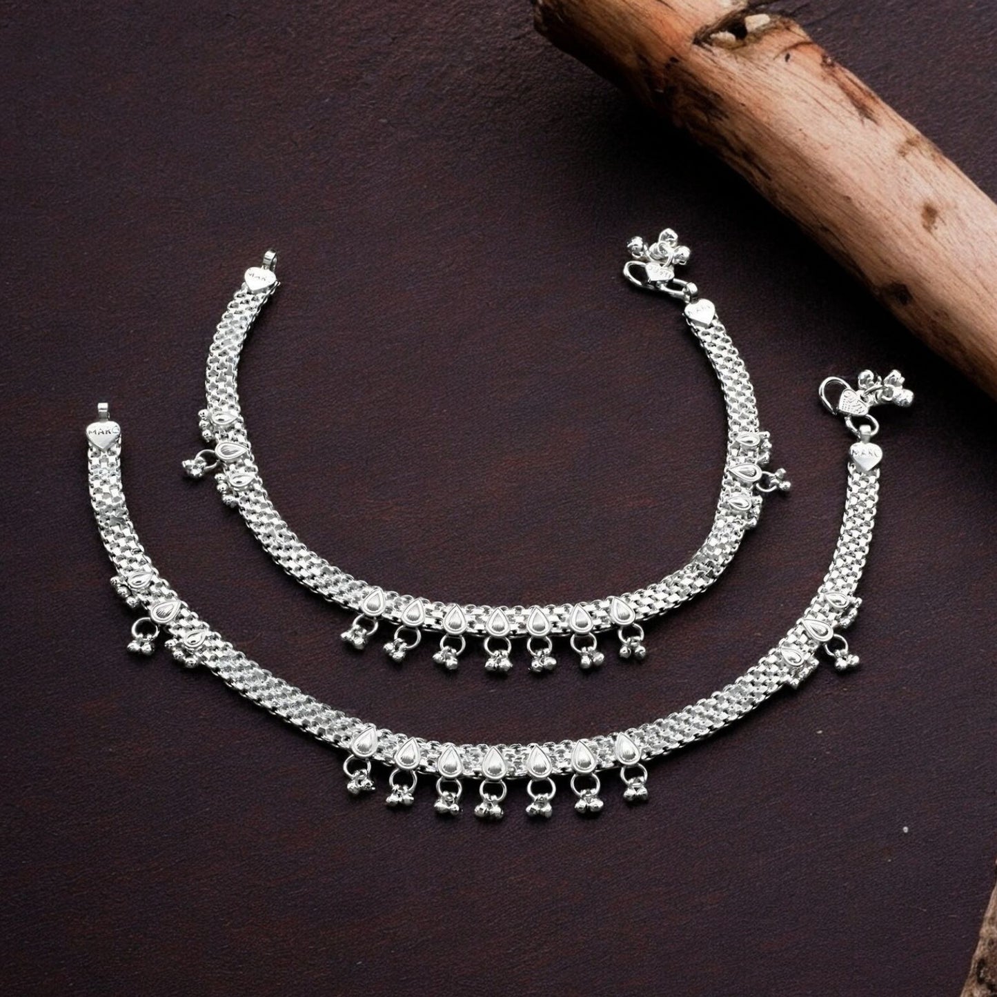 Real Sterling Silver women cultural design Anklet Ankle Pair 10.3"