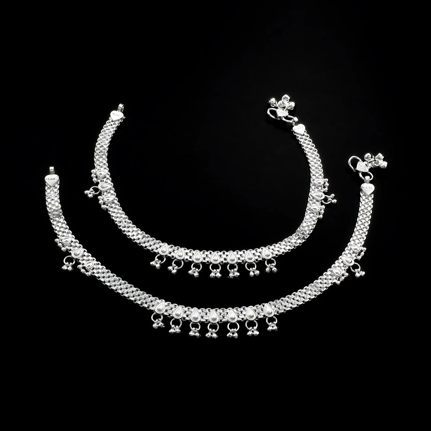 Real Sterling Silver women cultural design Anklet Ankle Pair 10.3"