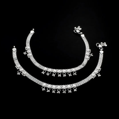 Real Sterling Silver women cultural design Anklet Ankle Pair 10.3"