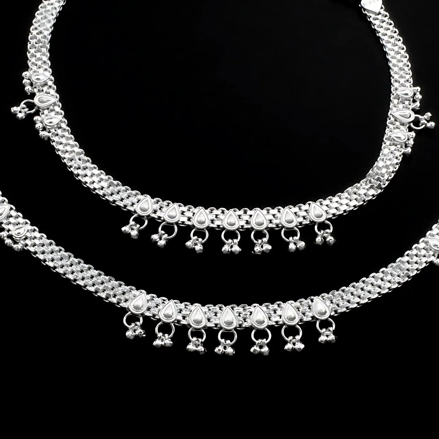 Real Sterling Silver women cultural design Anklet Ankle Pair 10.3"