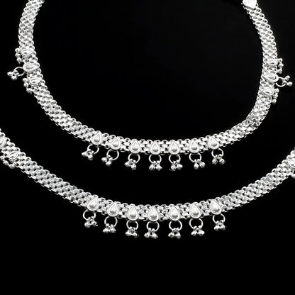 Real Sterling Silver women cultural design Anklet Ankle Pair 10.3"