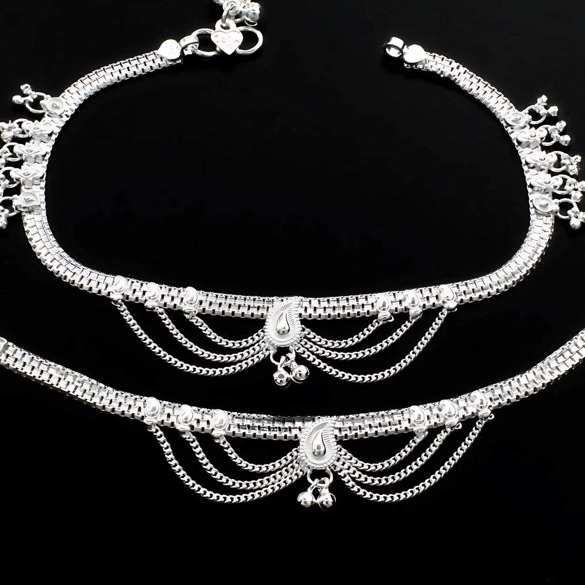 Real Sterling Silver women Traditional Bridal Anklet Ankle Pair 10.3 ...