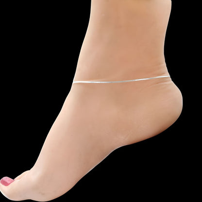 925 Sterling Silver women snake Chain Anklet 10.3" - Single