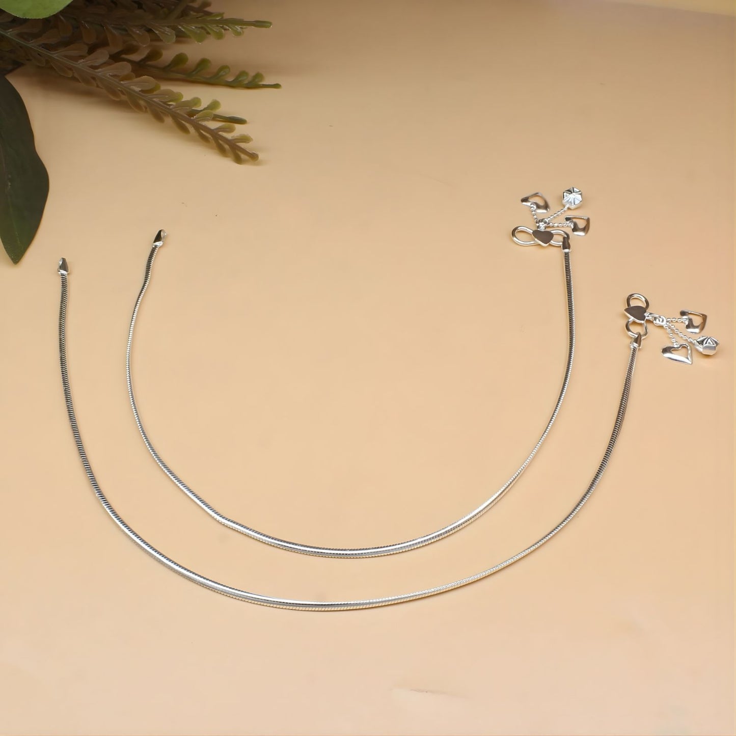 925 Sterling Silver women snake chain Anklet Pair 10.3"