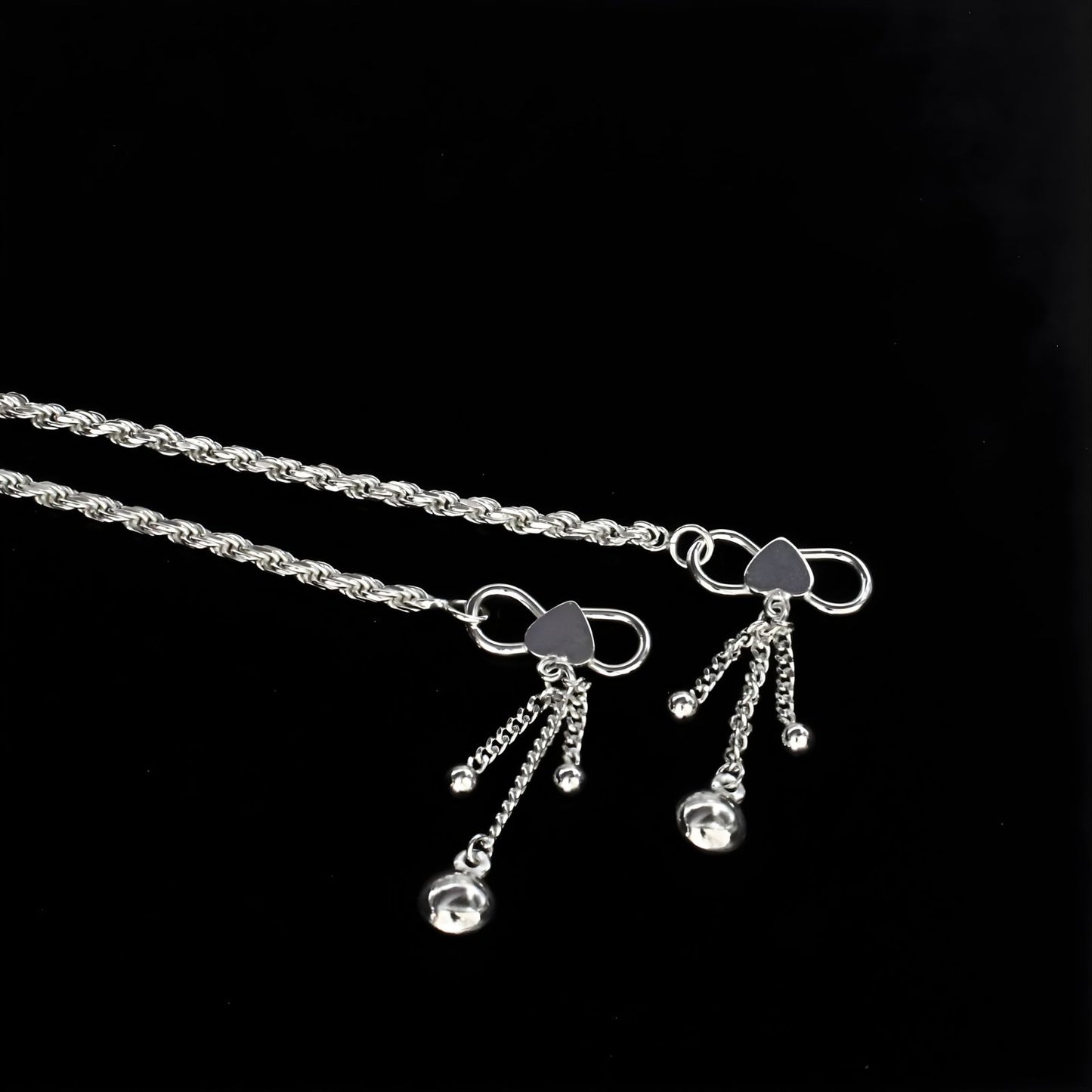 925 Sterling Silver women snake chain Anklet Pair 10.3"