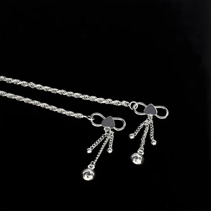 925 Sterling Silver women snake chain Anklet Pair 10.3"
