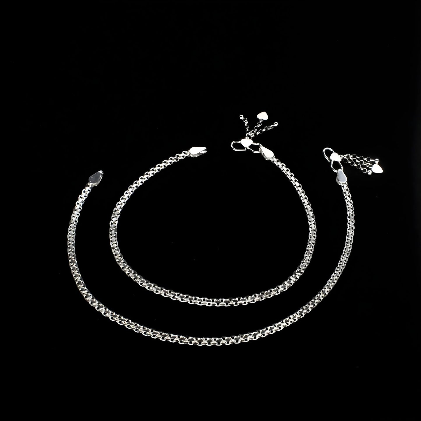 Daily wear 925 Sterling Silver women Bismark chain Anklet Pair 10.3"