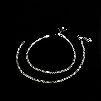 Daily wear 925 Sterling Silver women Bismark chain Anklet Pair 10.3"