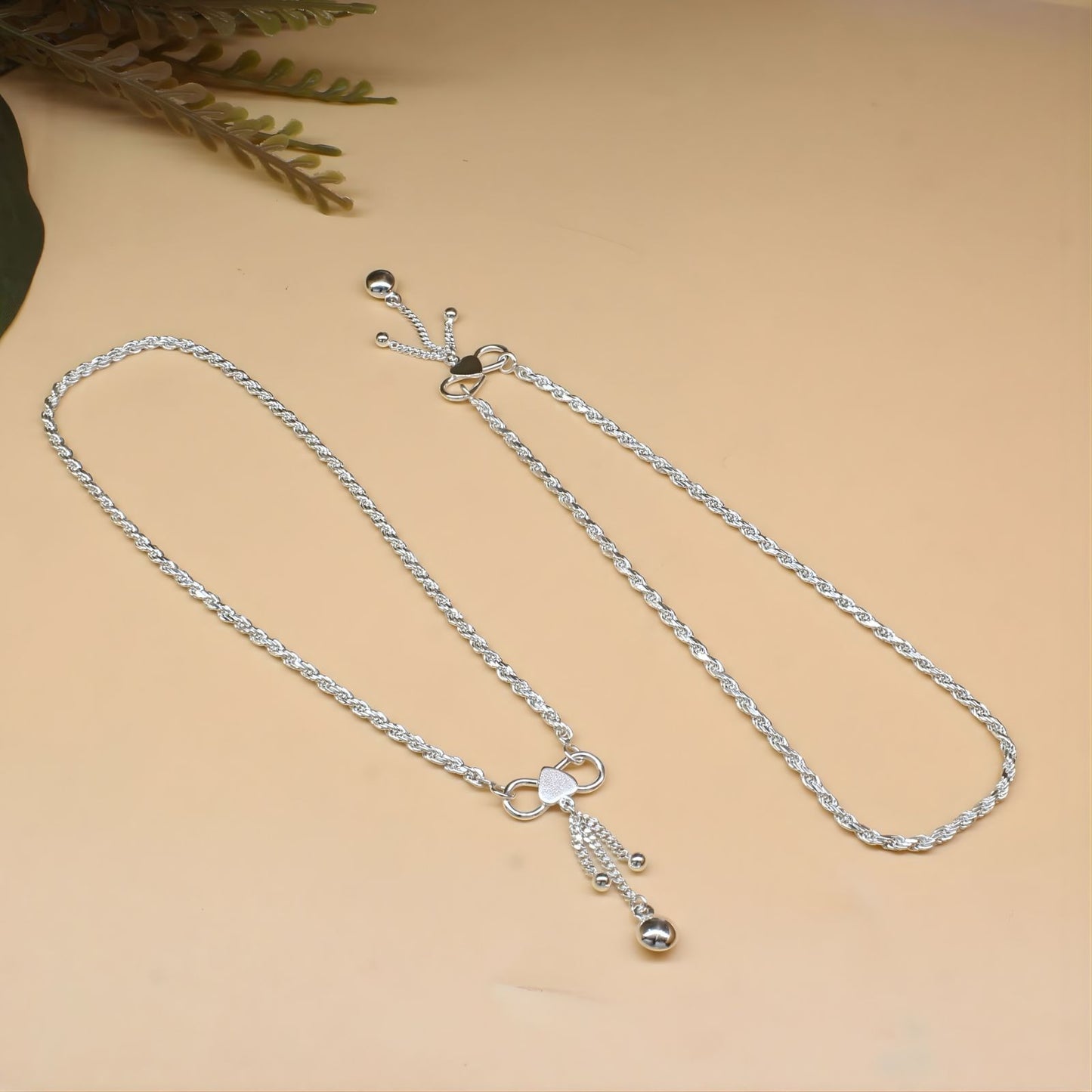 Beah wear 925 Sterling Silver women rope design chain Anklet Pair 10.3"