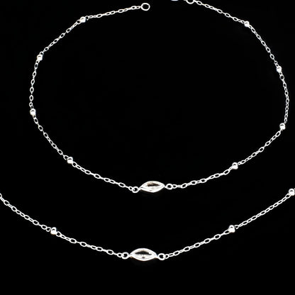 Dainty 925 Sterling Silver girlish small beaded White CZ Chain Anklet Pair 10.2"