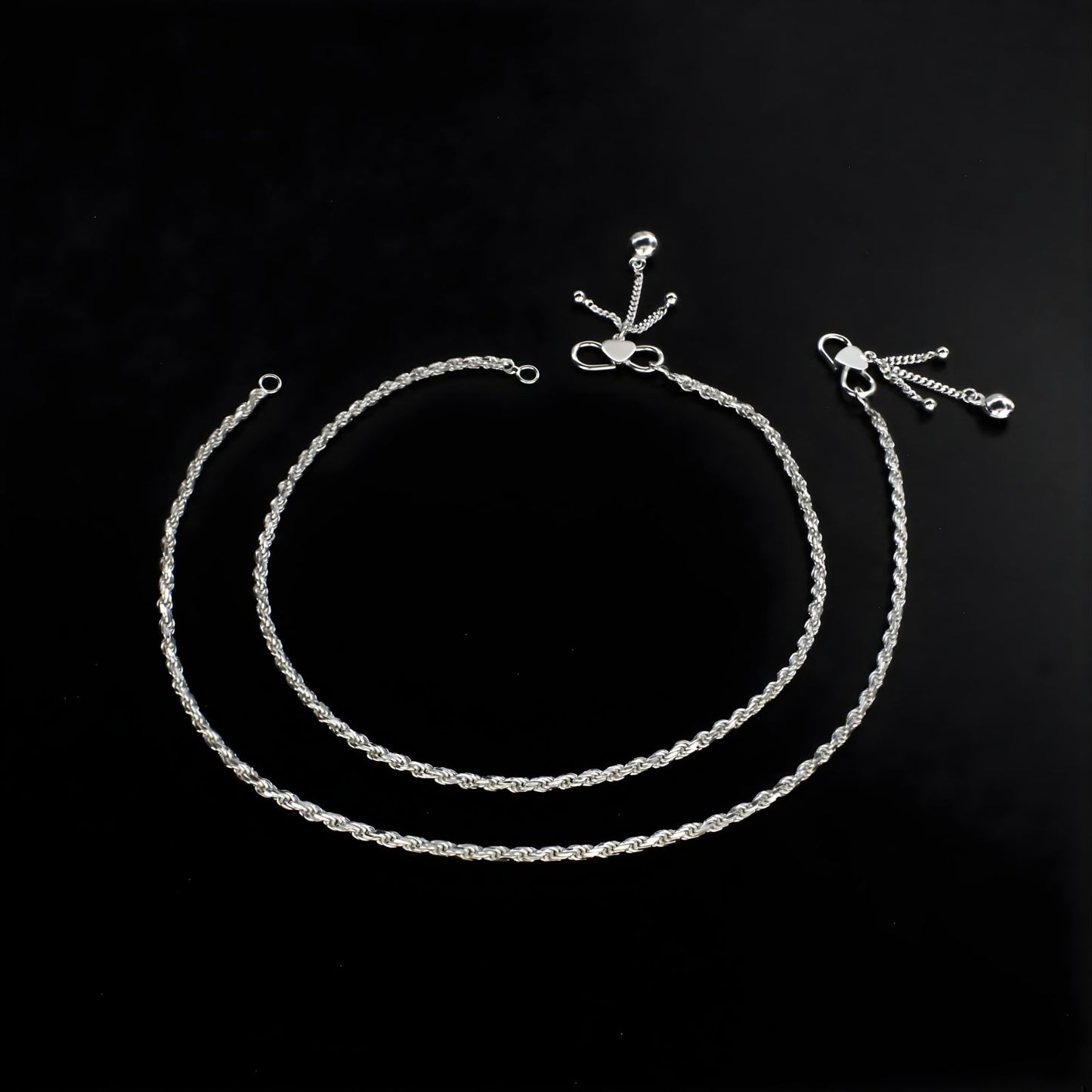 Beah wear 925 Sterling Silver women rope design chain Anklet Pair 10.3"