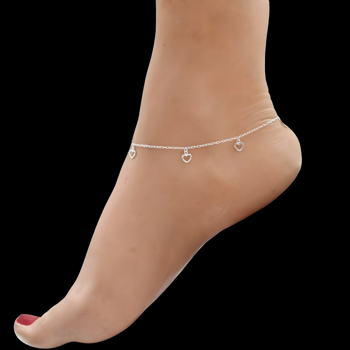 925 Sterling Silver girlish cute Little hearts charm chain Anklet Pair 10.5"