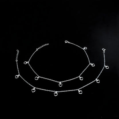 925 Sterling Silver girlish cute Little hearts charm chain Anklet Pair 10.5"