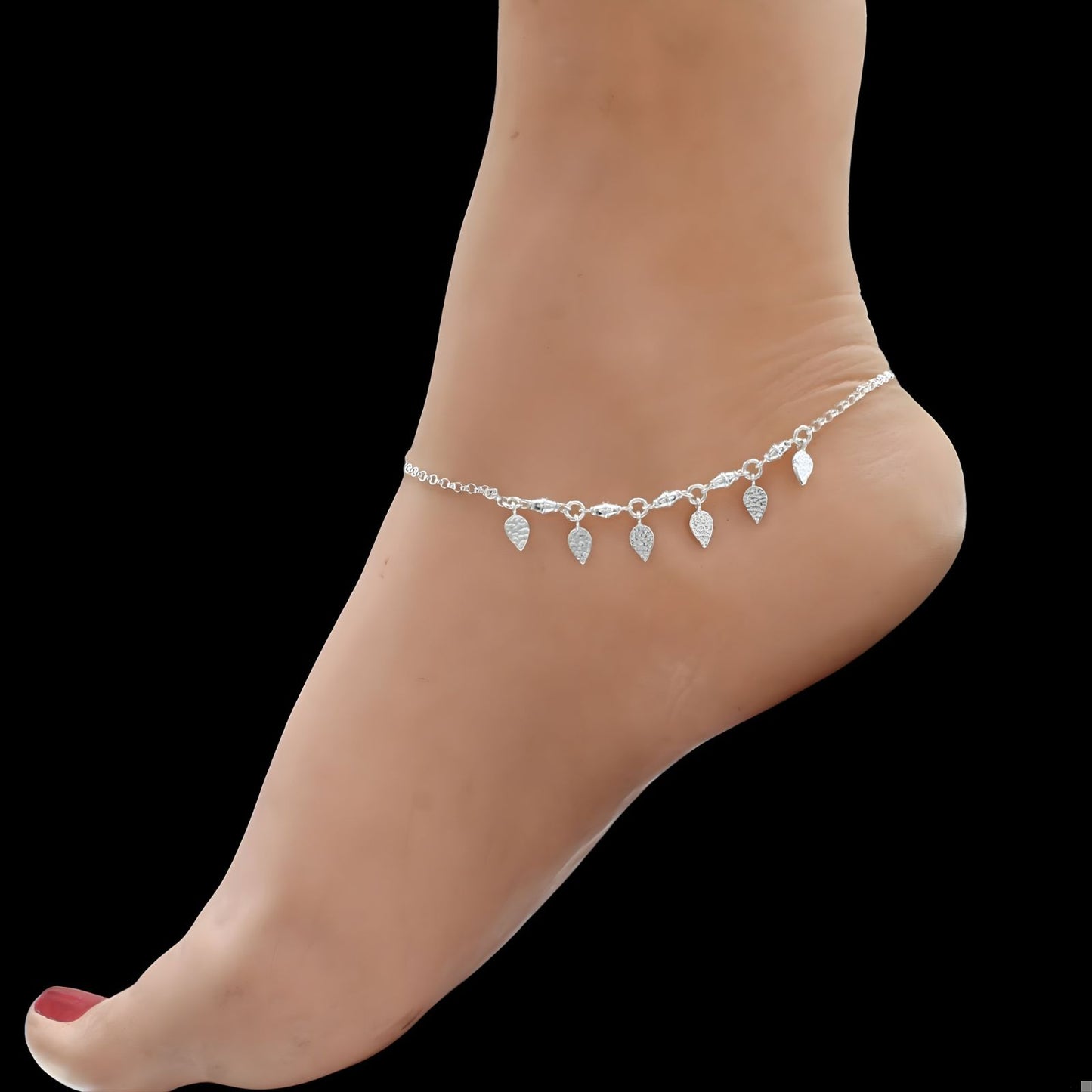 Unique 925 Sterling Silver girlish dangle Leaf charm chain Anklet Pair 10.5"