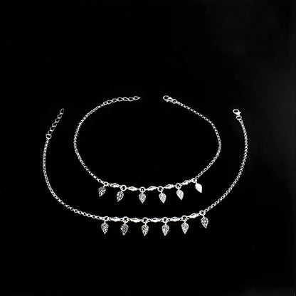 Unique 925 Sterling Silver girlish dangle Leaf charm chain Anklet Pair 10.5"