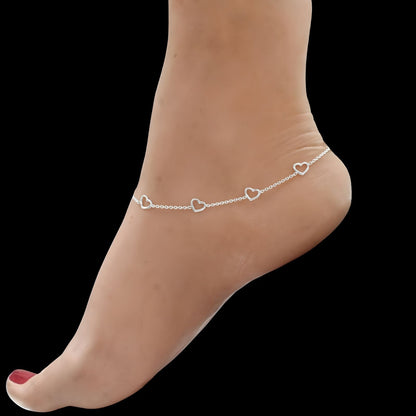 Trendy 925 Sterling Silver girlish five hearts chain Anklet Pair 10.3"