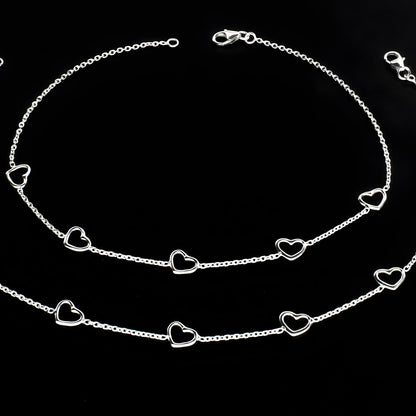 Trendy 925 Sterling Silver girlish five hearts chain Anklet Pair 10.3"