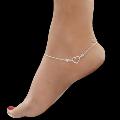Exclusive 925 Sterling Silver girlish White CZ heart Chain Anklet Pair 10.3"