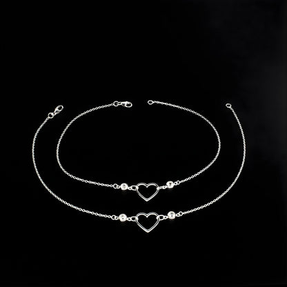 Exclusive 925 Sterling Silver girlish White CZ heart Chain Anklet Pair 10.3"