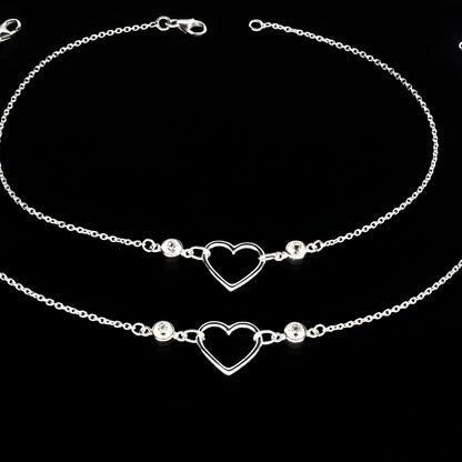 Exclusive 925 Sterling Silver girlish White CZ heart Chain Anklet Pair 10.3"