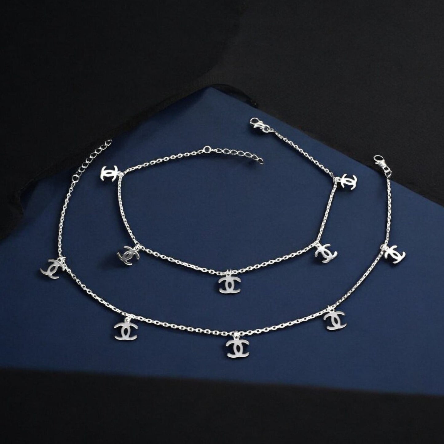 Boho style Exclusive charm 925 Sterling Silver girlish Chain Anklet Pair 10.4"