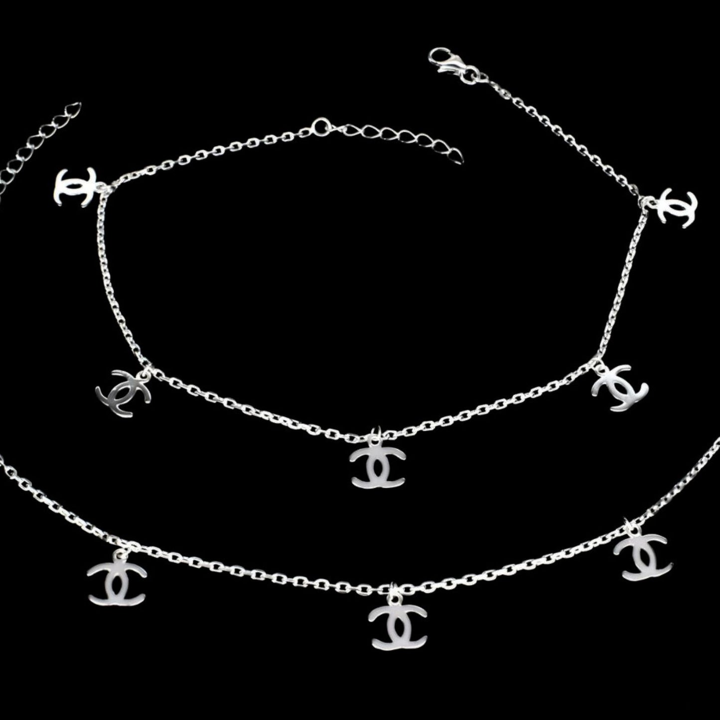 Boho style Exclusive charm 925 Sterling Silver girlish Chain Anklet Pair 10.4"