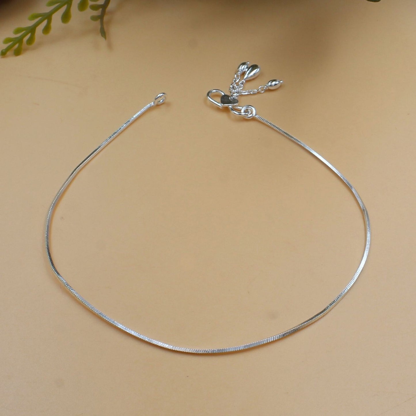 925 Sterling Silver women snake Chain Anklet 10.3" - Single