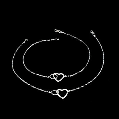 925 Sterling Silver girlish gorgeous Mini Heart Bracelet Chain Anklet Pair 10.3"