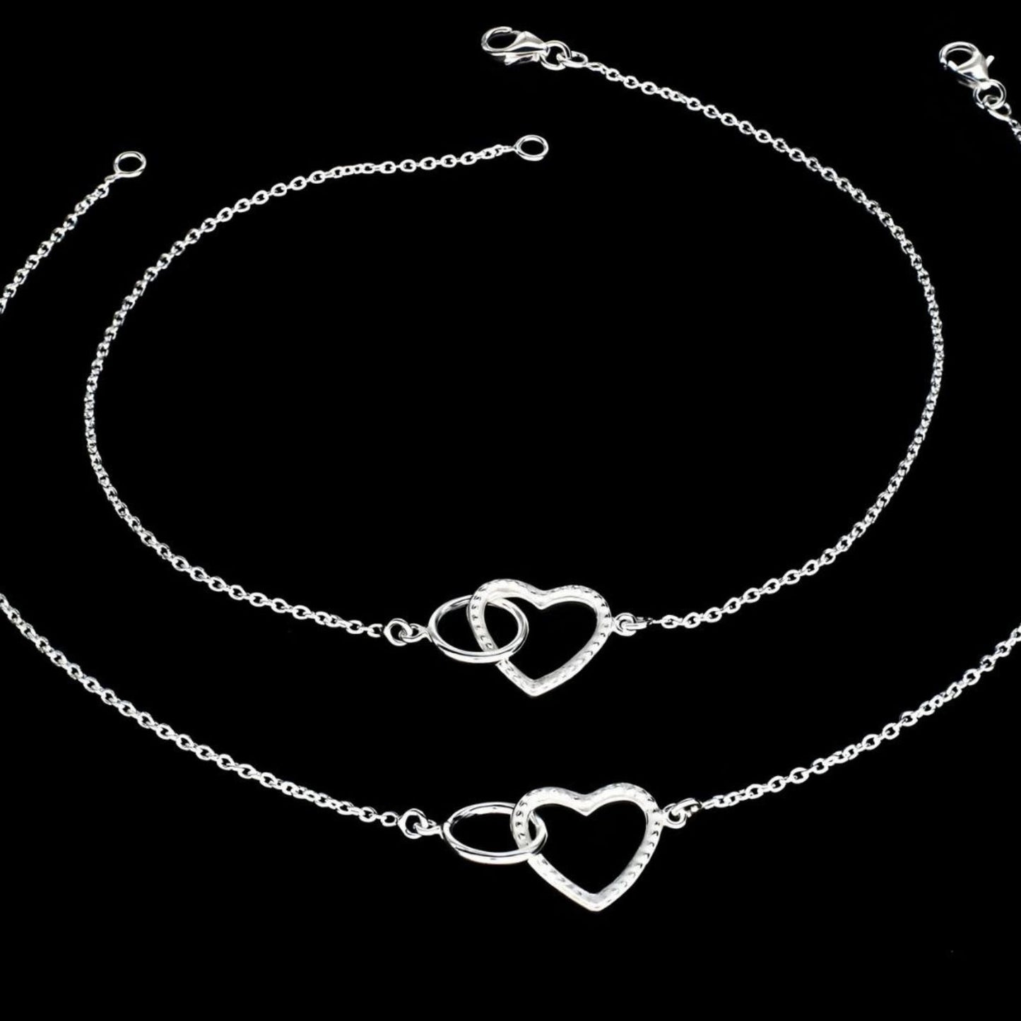 925 Sterling Silver girlish gorgeous Mini Heart Bracelet Chain Anklet Pair 10.3"