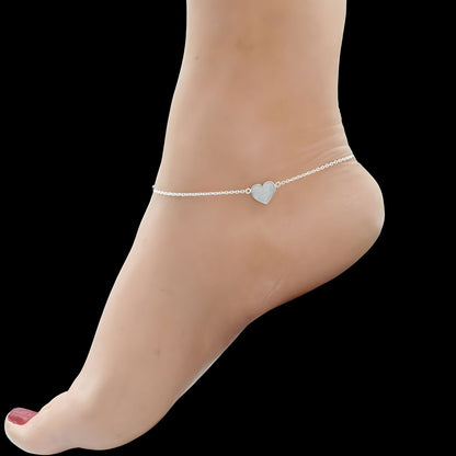 925 Sterling Silver girlish Dainty heart charm beach wear foot Anklet Pair 10.5"