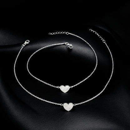 925 Sterling Silver girlish Dainty heart charm beach wear foot Anklet Pair 10.5"
