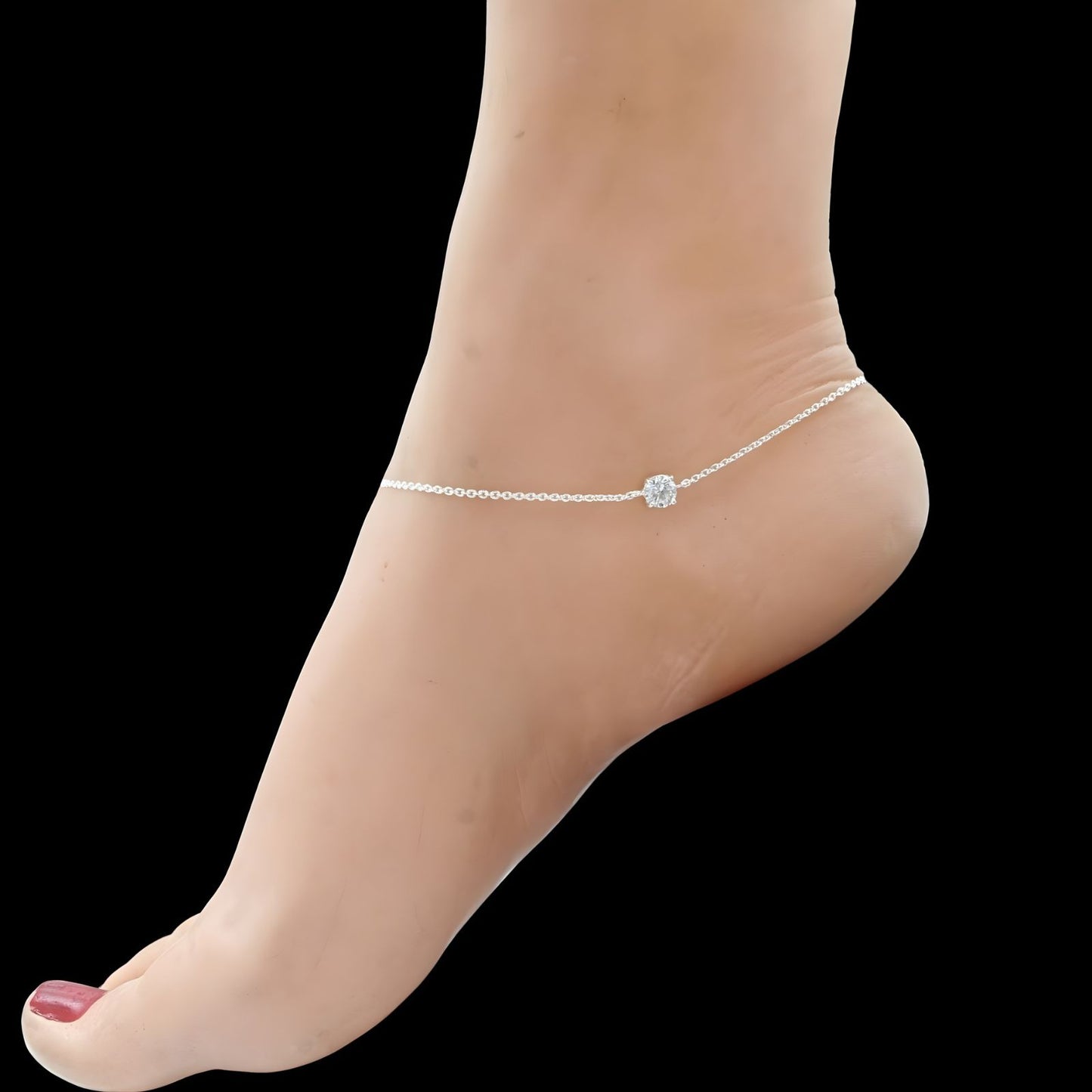 Gorgeous 925 Sterling Silver girlish White CZ Chain Anklet Pair 10.3"