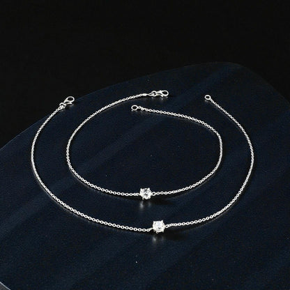 Gorgeous 925 Sterling Silver girlish White CZ Chain Anklet Pair 10.3"
