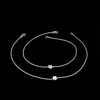 Gorgeous 925 Sterling Silver girlish White CZ Chain Anklet Pair 10.3"