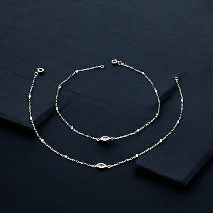 Dainty 925 Sterling Silver girlish small beaded White CZ Chain Anklet Pair 10.2"